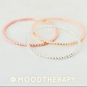(2-15) Set of 3 Tri Colored Mixed Metals Twisted Rope Band Skinny Stacking Rings